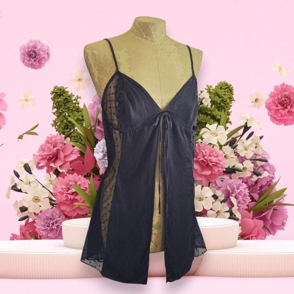 Whimsygoth Y2K Style Fairy Victoria's Secret Black‎ Silk lace babydoll tunic top